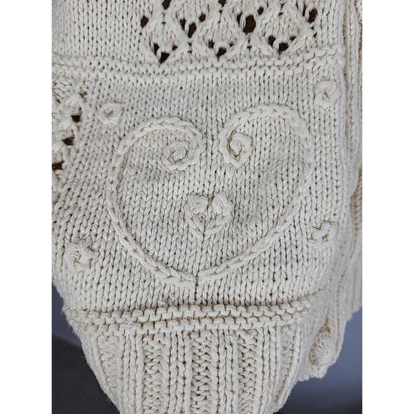 VTG Express Tricot Handknit Cardigan Cream L Patchwork Heart Cottagecore Minimal - Picture 7 of 12